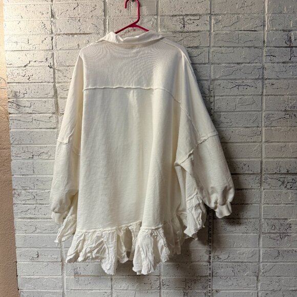 🤍 Free People White Ruffle Layered Tunic / Cardigan - Picture 7 of 8
